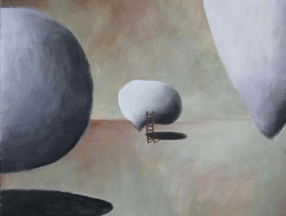2019 "Here Come the Warm Jets" Contemporary Pastel Surrealist Landscape With Ladders by Scott Woodar - 3