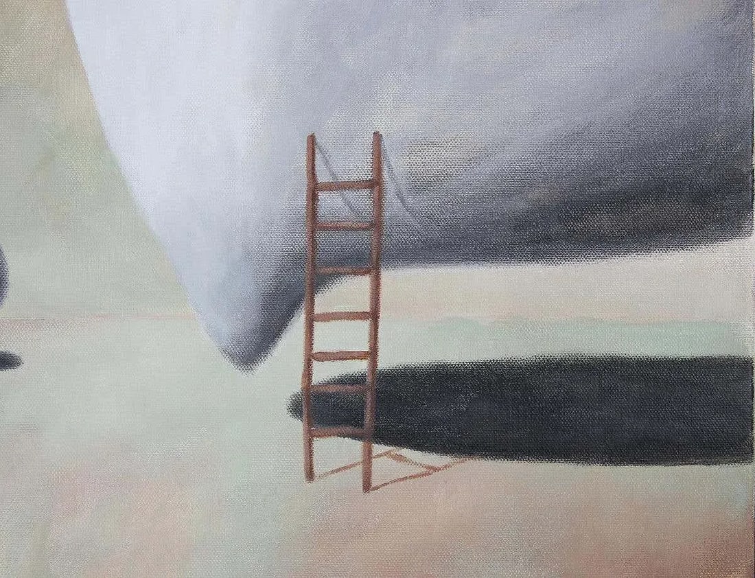 2019 "Here Come the Warm Jets" Contemporary Pastel Surrealist Landscape With Ladders by Scott Woodar - 6