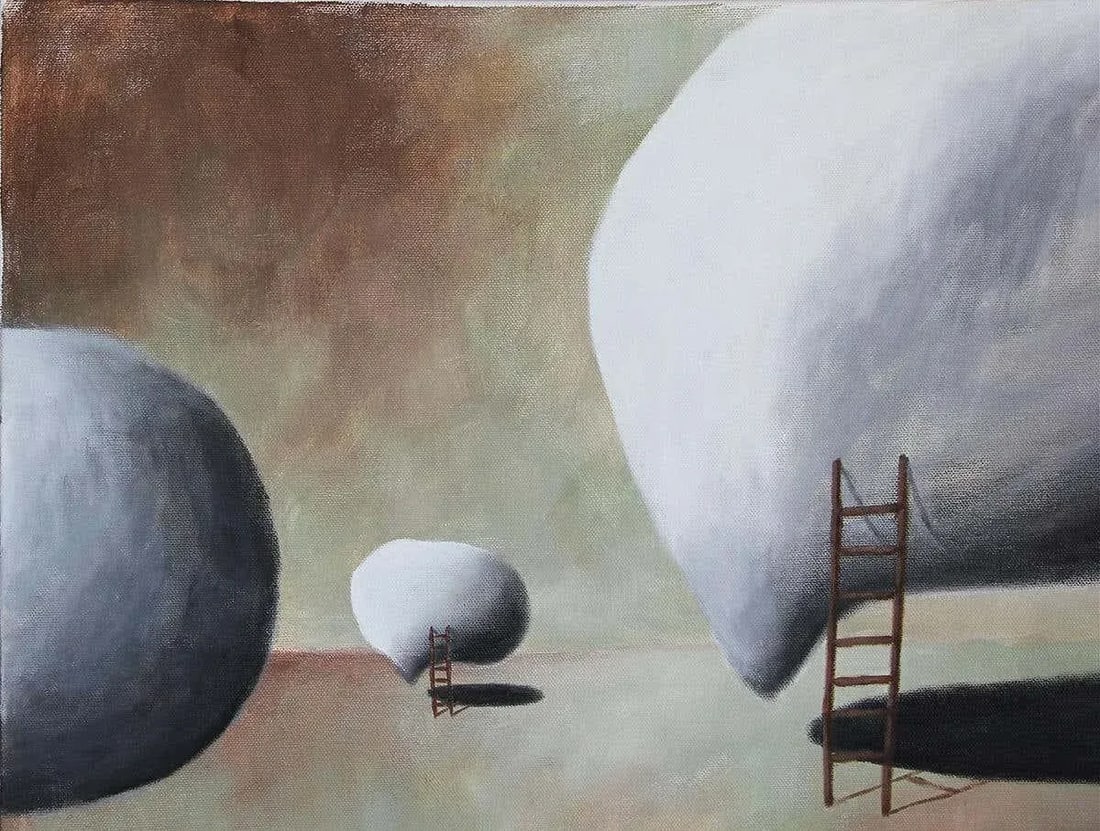 2019 "Here Come the Warm Jets" Contemporary Pastel Surrealist Landscape With Ladders by Scott Woodar - 8