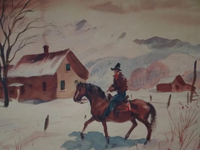 Charles Payzant Double-Sided Western Watercolor - 7