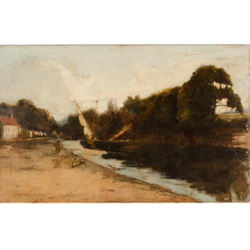 David Noble (British, 1882-1890) Impressionist Canal Landscape - 5