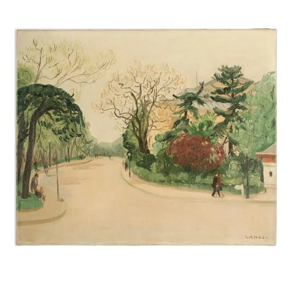 Early 20th Century "Promenade" Impressionist Park Scene Painting by Francois Lanos - 11