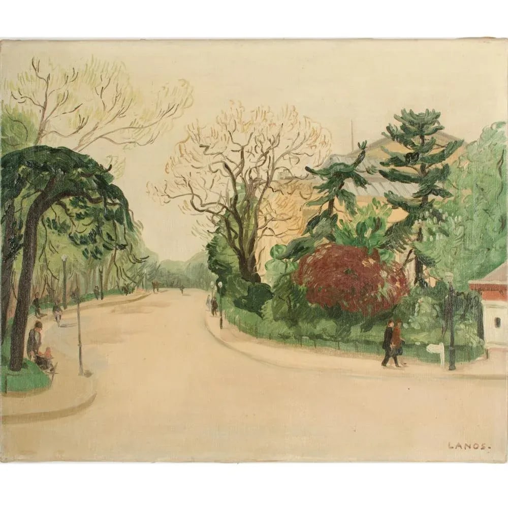 Early 20th Century "Promenade" Impressionist Park Scene Painting by Francois Lanos - 3
