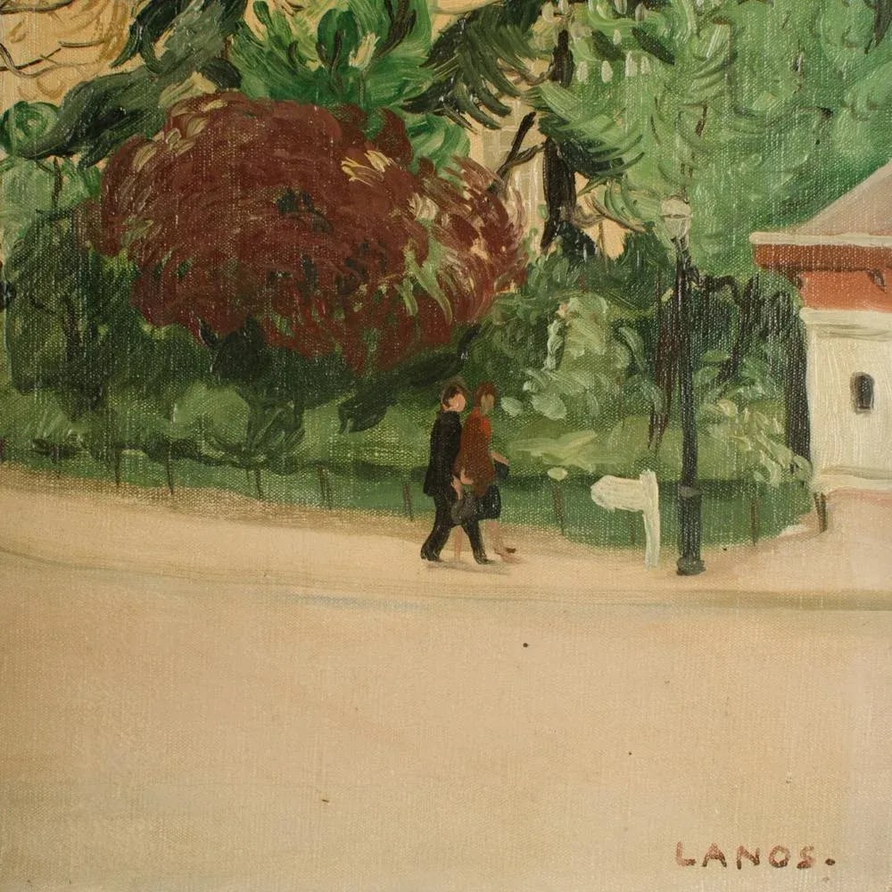 Early 20th Century "Promenade" Impressionist Park Scene Painting by Francois Lanos - 5