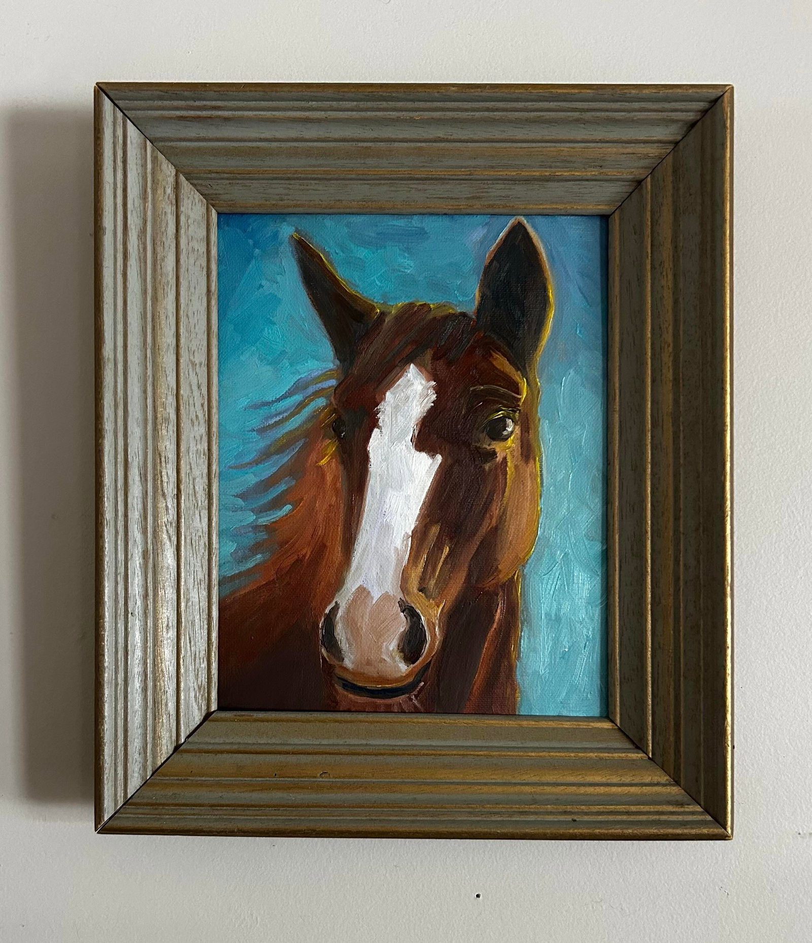 Original Oil Painting Portrait of a Horse in Vintage Frame - 2