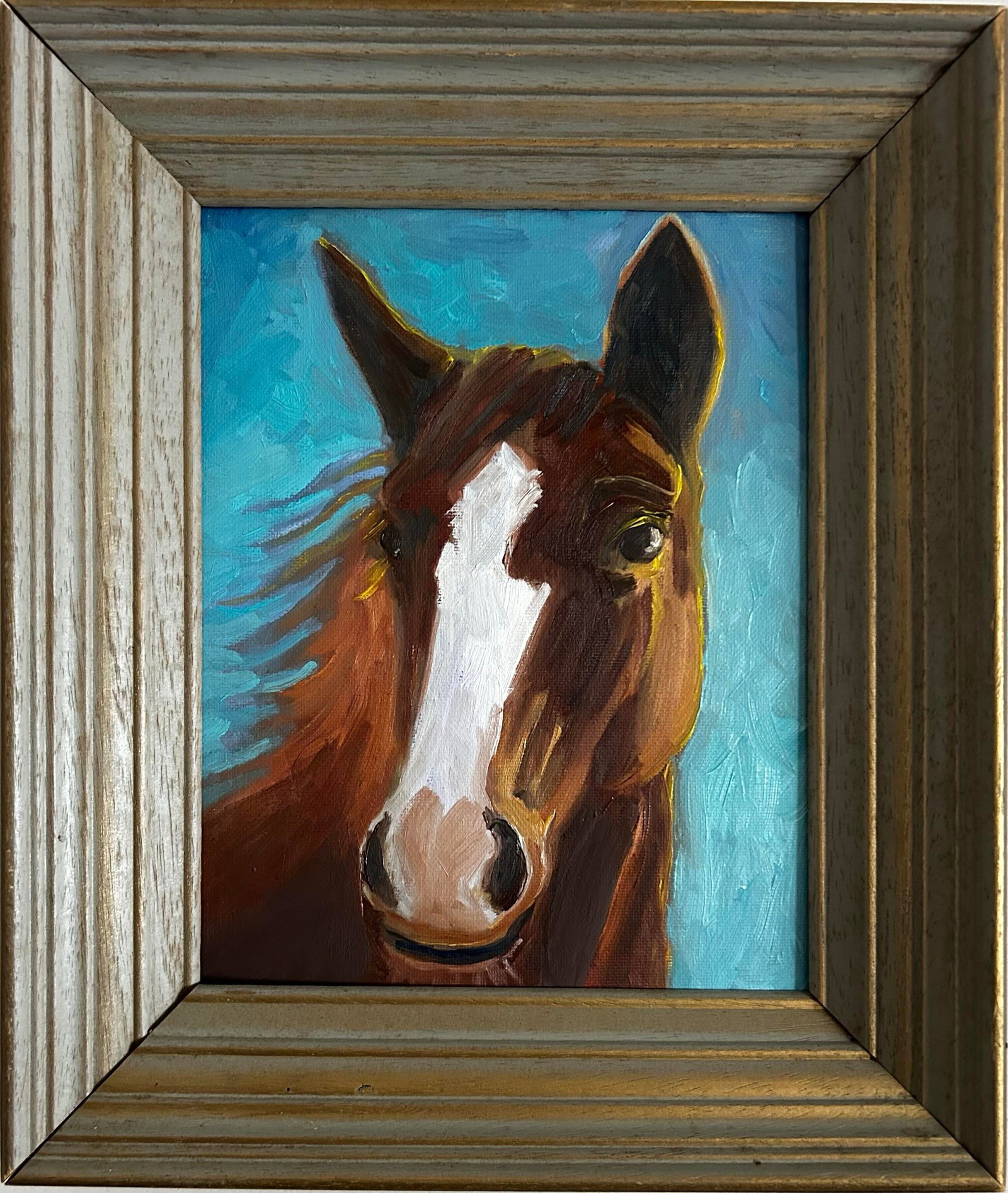 Original Oil Painting Portrait of a Horse in Vintage Frame - 3