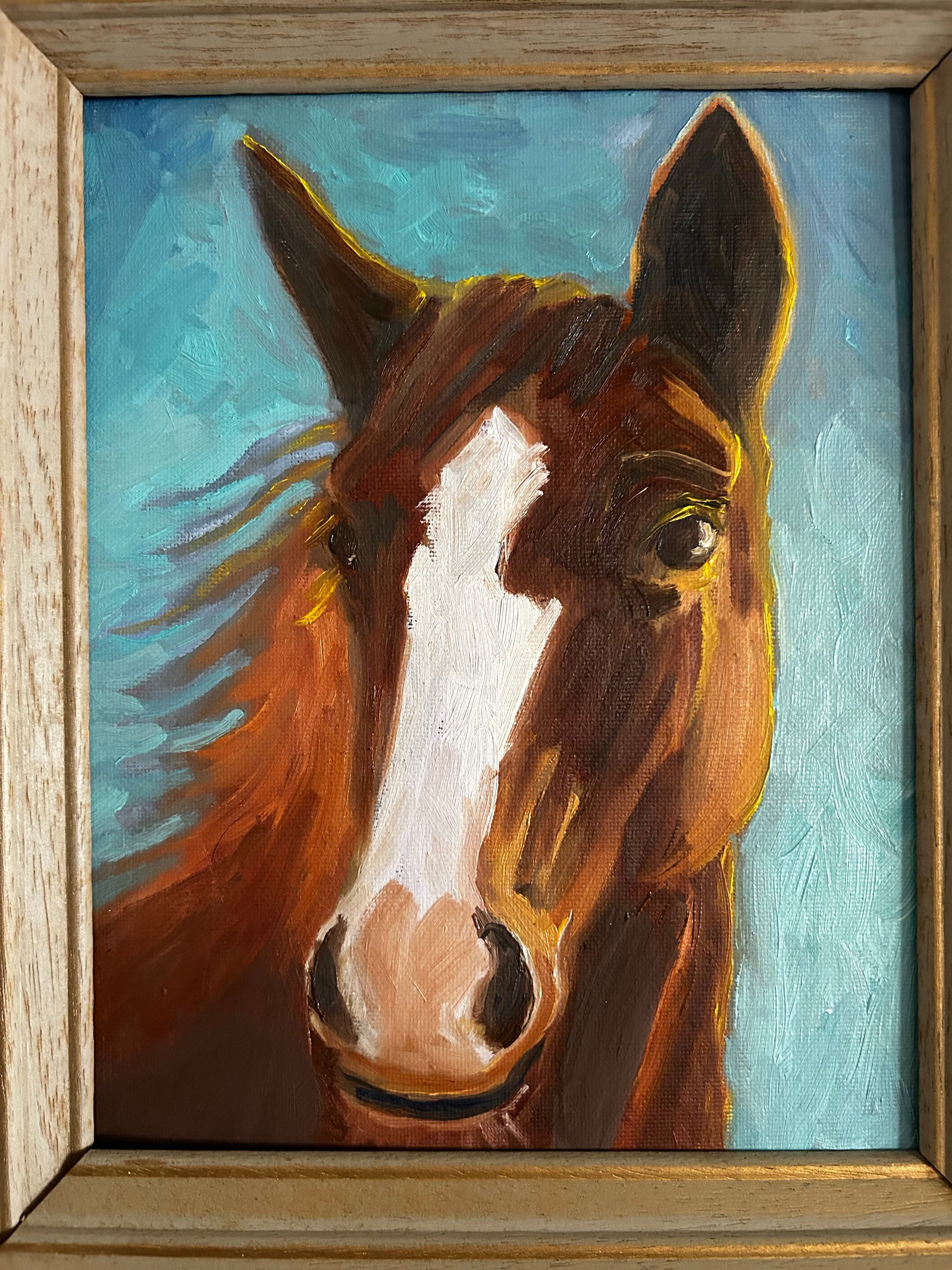 Original Oil Painting Portrait of a Horse in Vintage Frame - 4