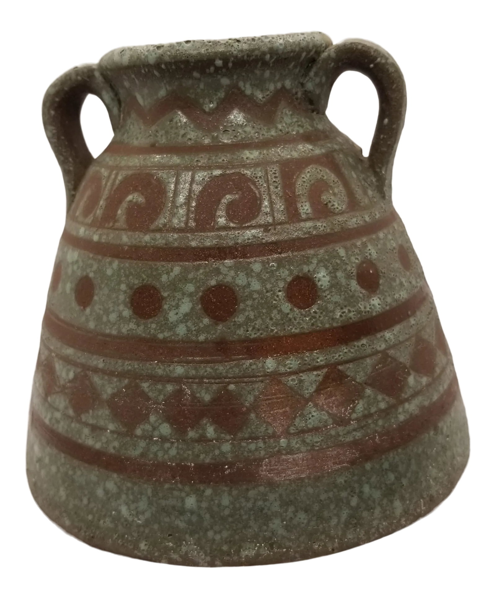 Vintage Red Clay Midcentury Pottery Vase: Beautiful vintage red clay pot with green wash. Made in the 1970s. Condition: Alterations: Original Condition Unaltered Imperfections: Some Imperfections Condition Notes: No imperfections Materials
