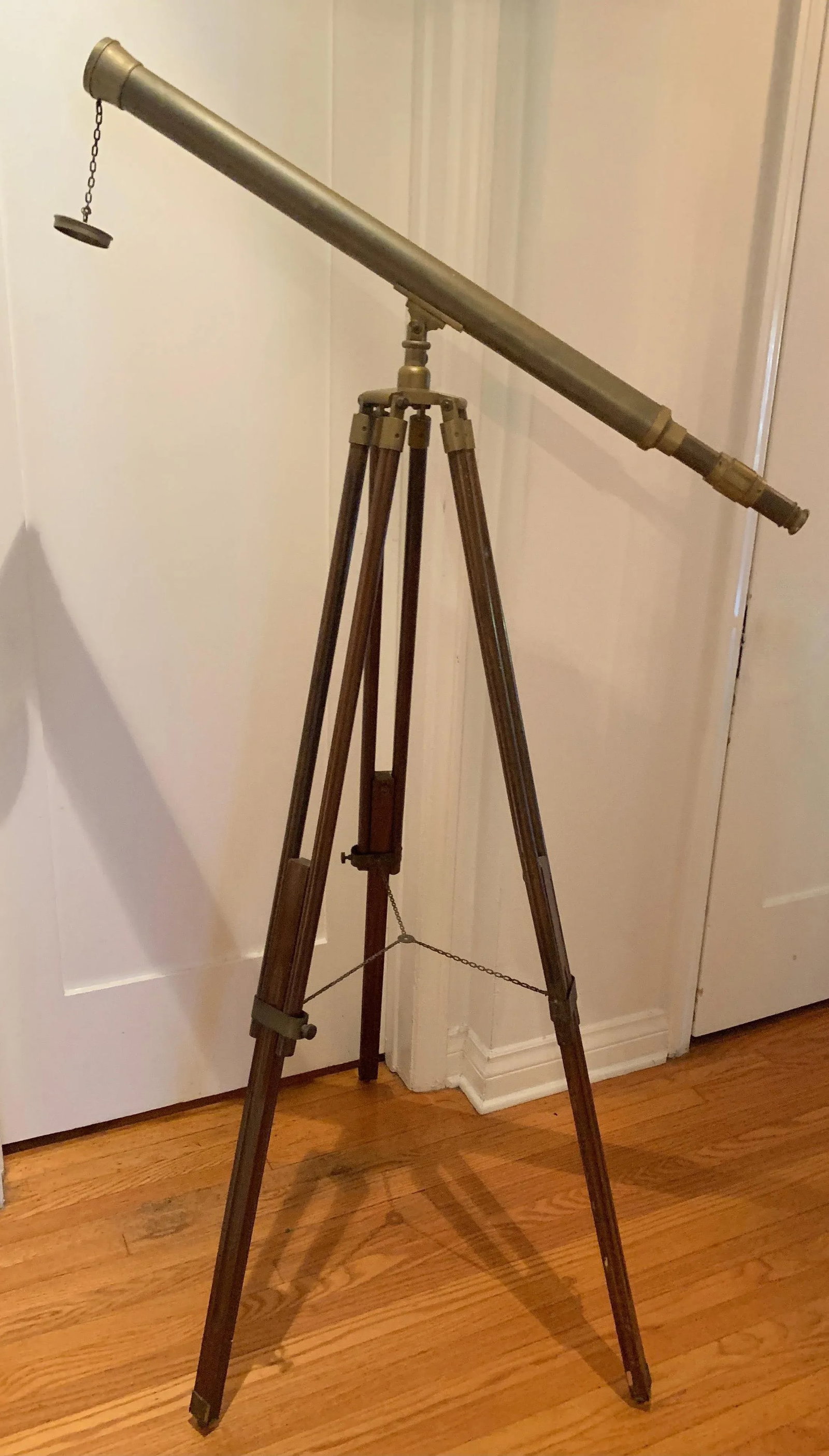 Telescope with Adjustable Wooden Legs and Patinated Brass Hardware - 2
