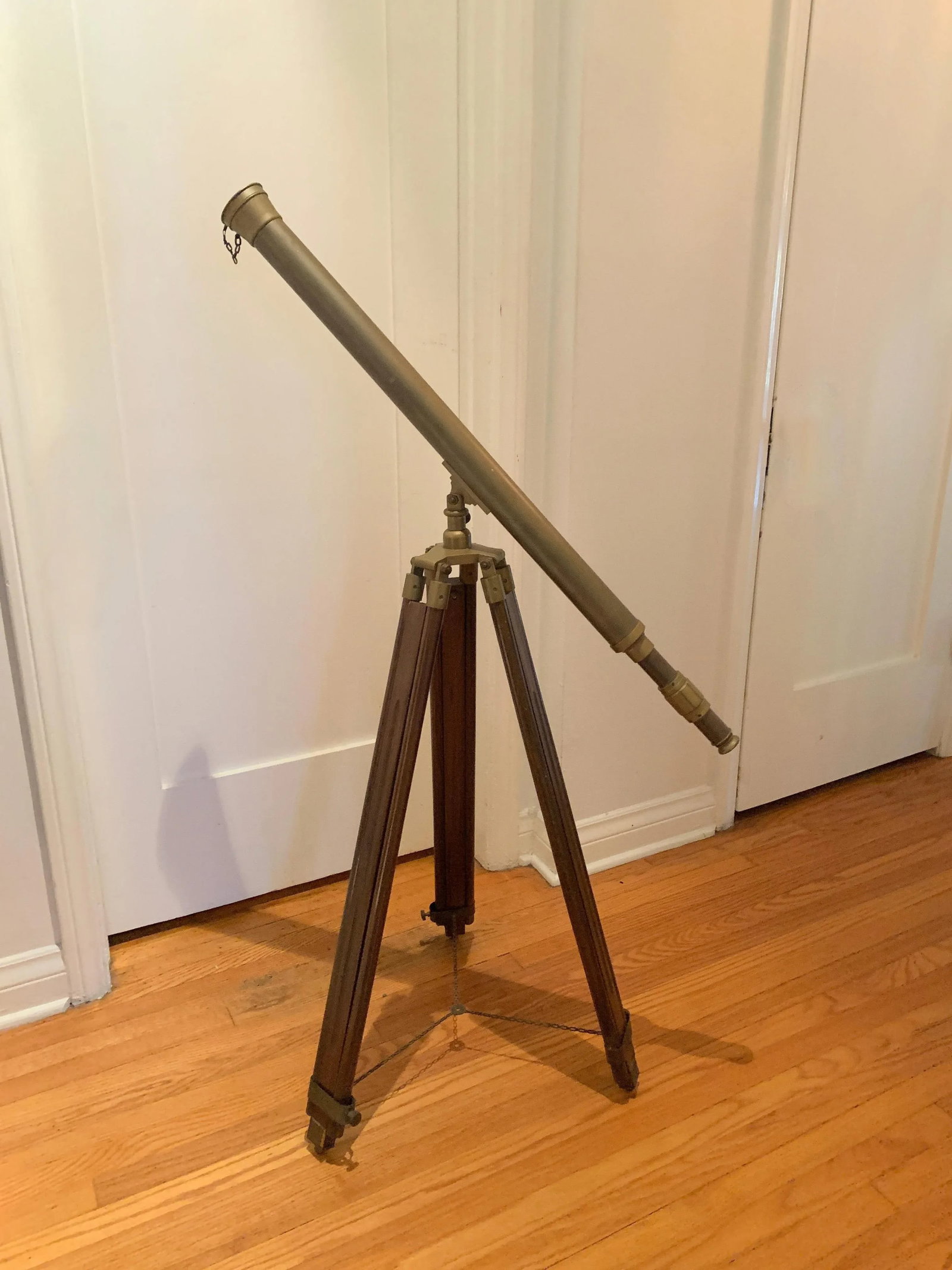 Telescope with Adjustable Wooden Legs and Patinated Brass Hardware - 5