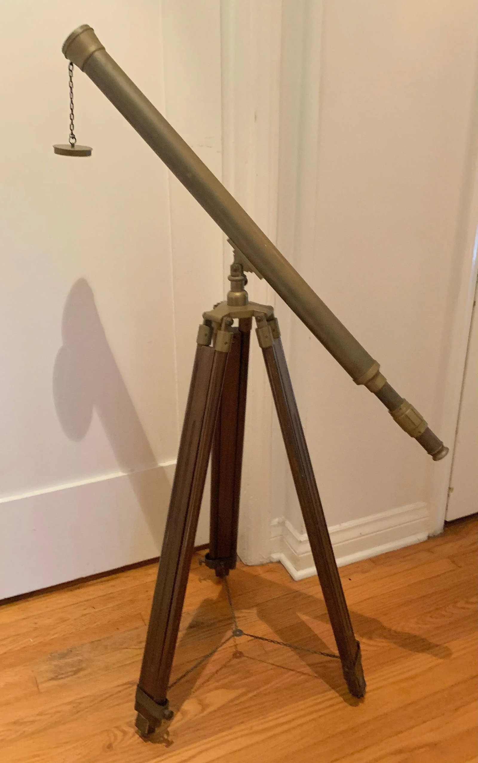 Telescope with Adjustable Wooden Legs and Patinated Brass Hardware - 6