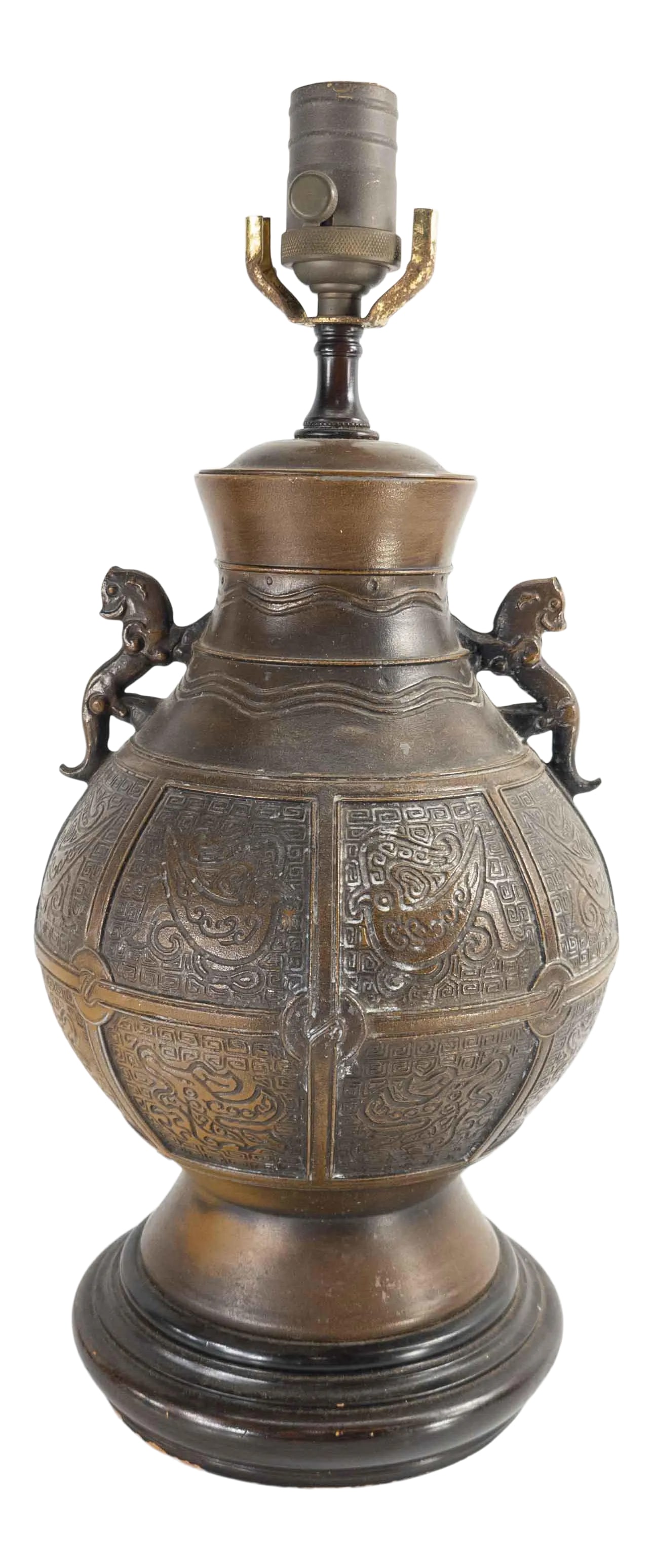 Chinese Bronze Chinoiserie James Mont Style Table Lamp (1 of 9)