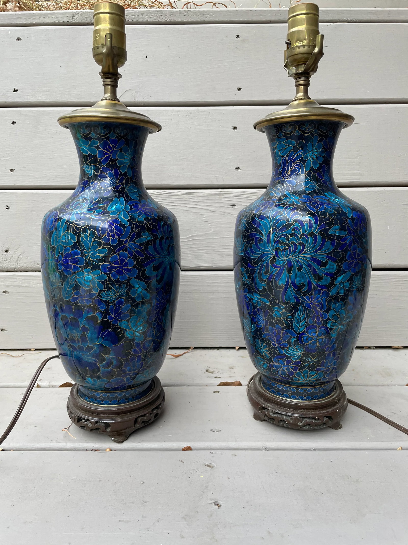1980s Chinese Blue Porcelain Jar Lamps - Pair of 2. - 2