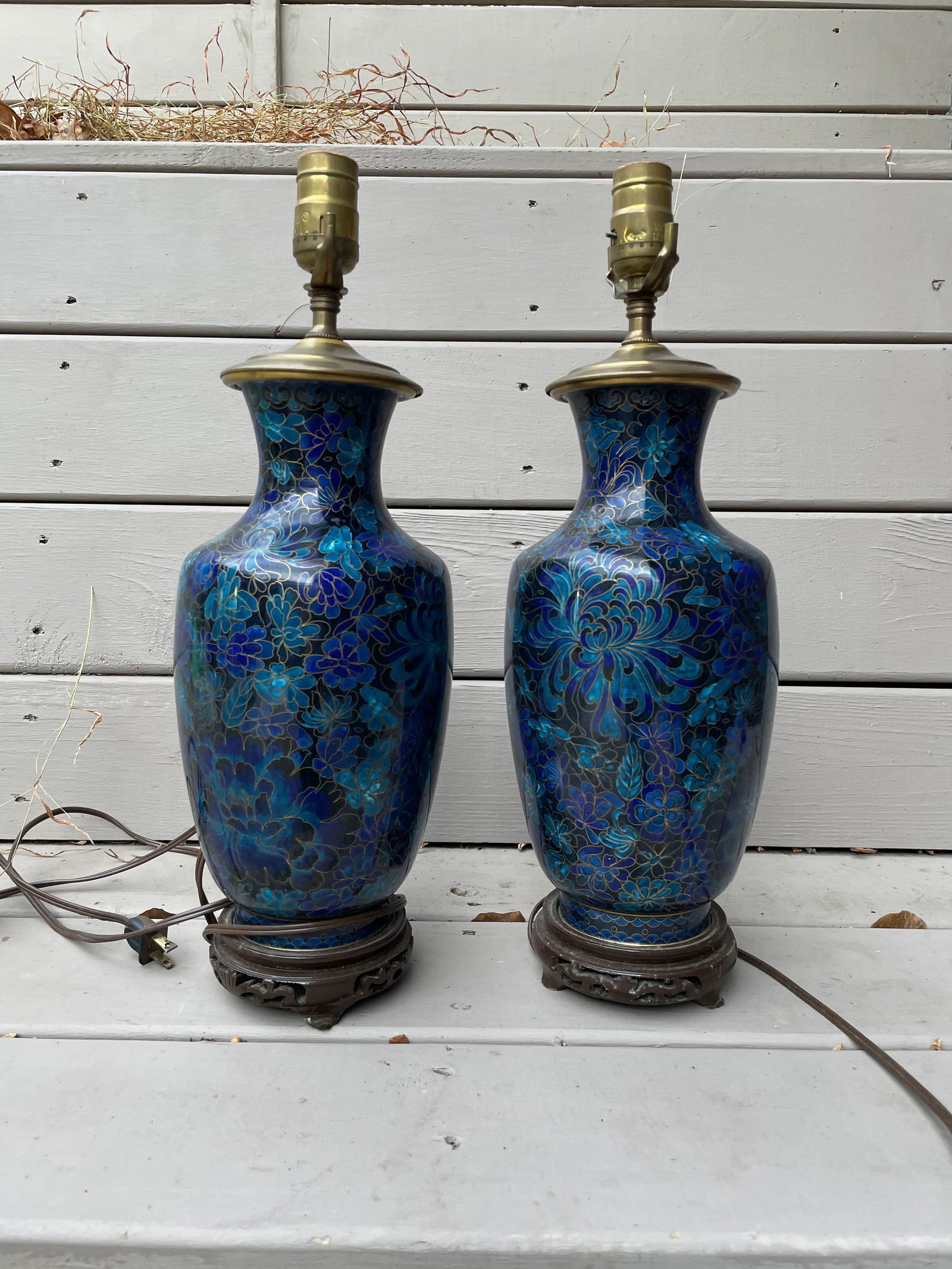 1980s Chinese Blue Porcelain Jar Lamps - Pair of 2. - 3