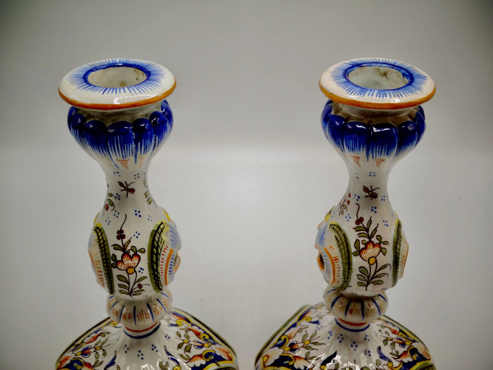 Hand Painted French Faience Candlesticks, a Pair - 3