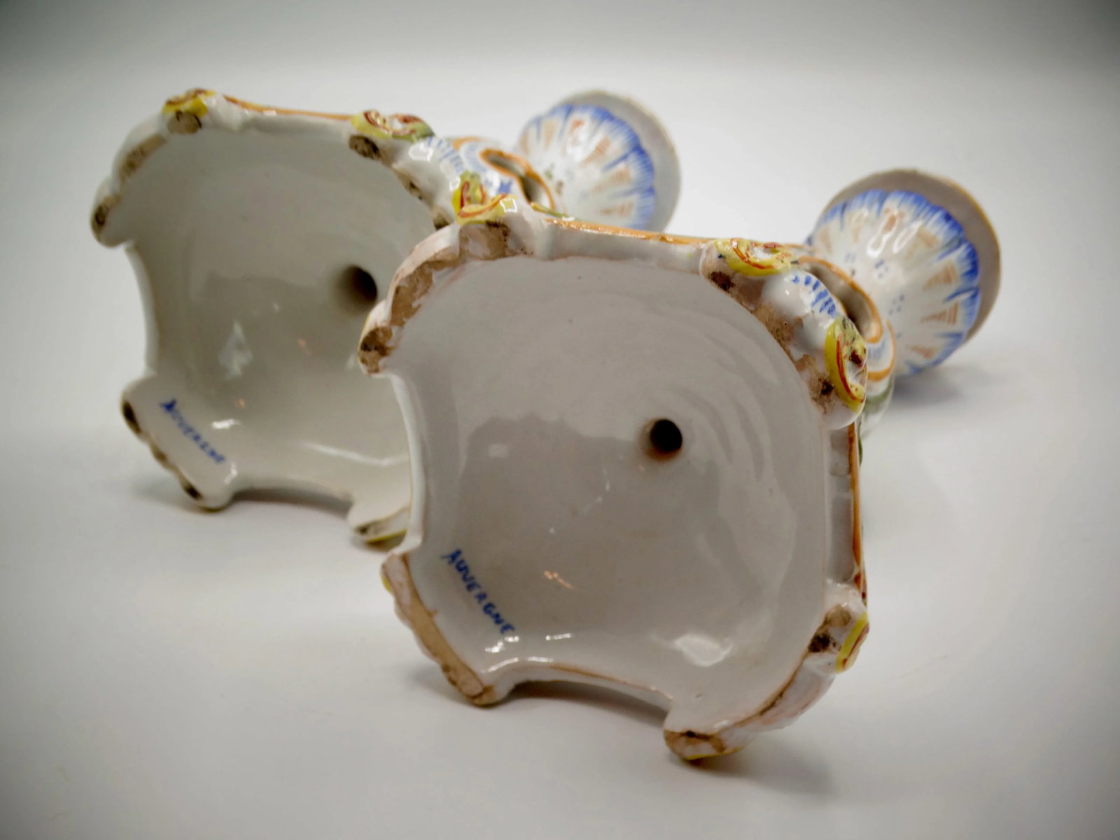 Hand Painted French Faience Candlesticks, a Pair - 4