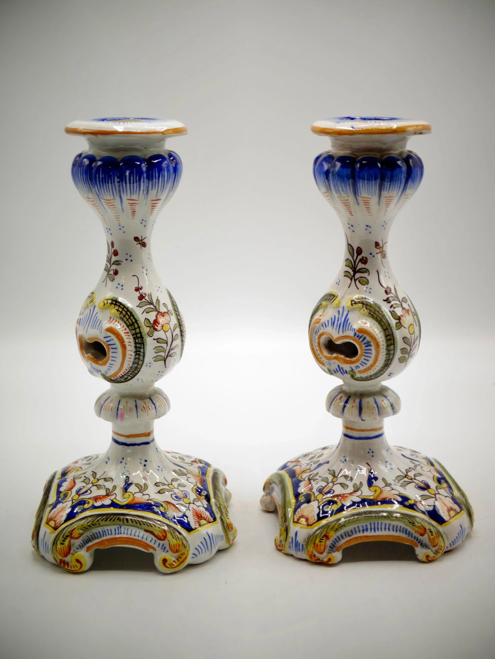 Hand Painted French Faience Candlesticks, a Pair - 5