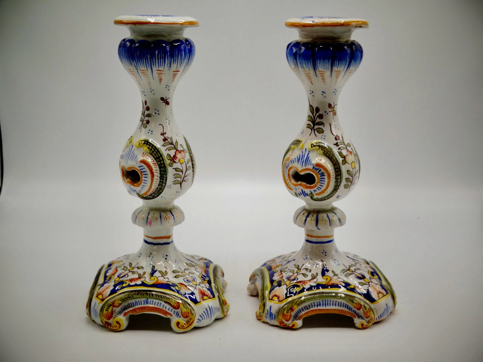 Hand Painted French Faience Candlesticks, a Pair - 6