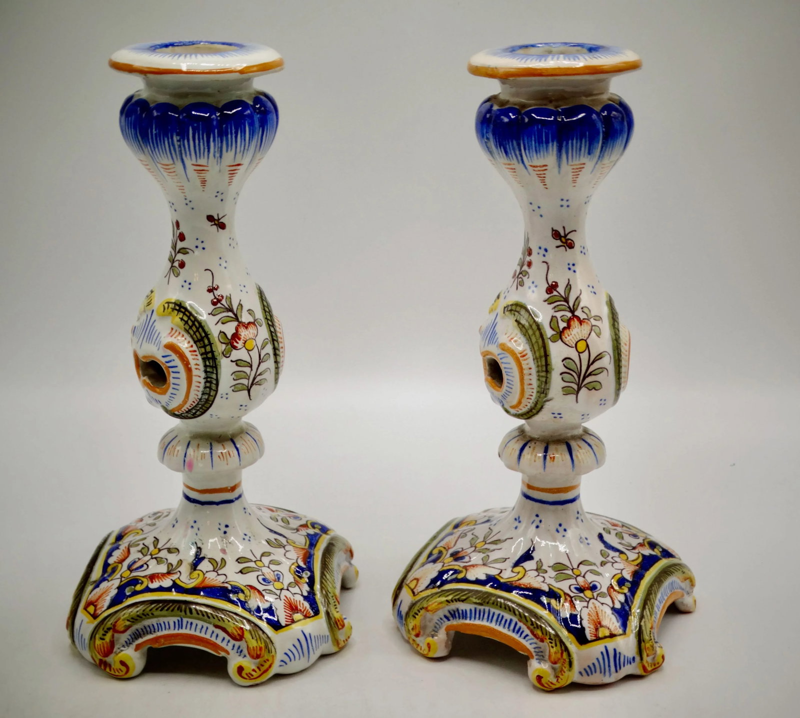 Hand Painted French Faience Candlesticks, a Pair - 7