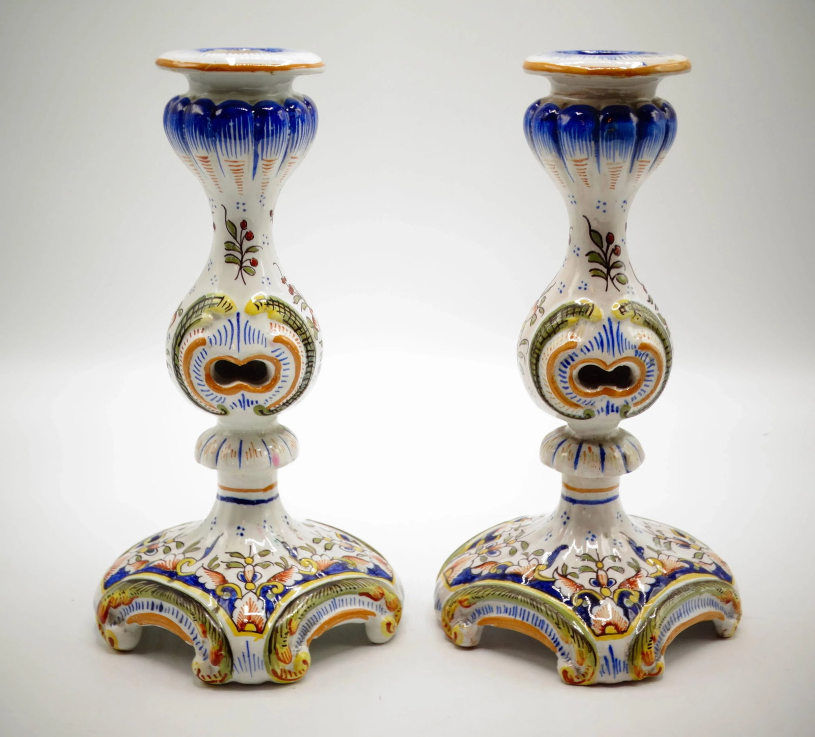 Hand Painted French Faience Candlesticks, a Pair - 8