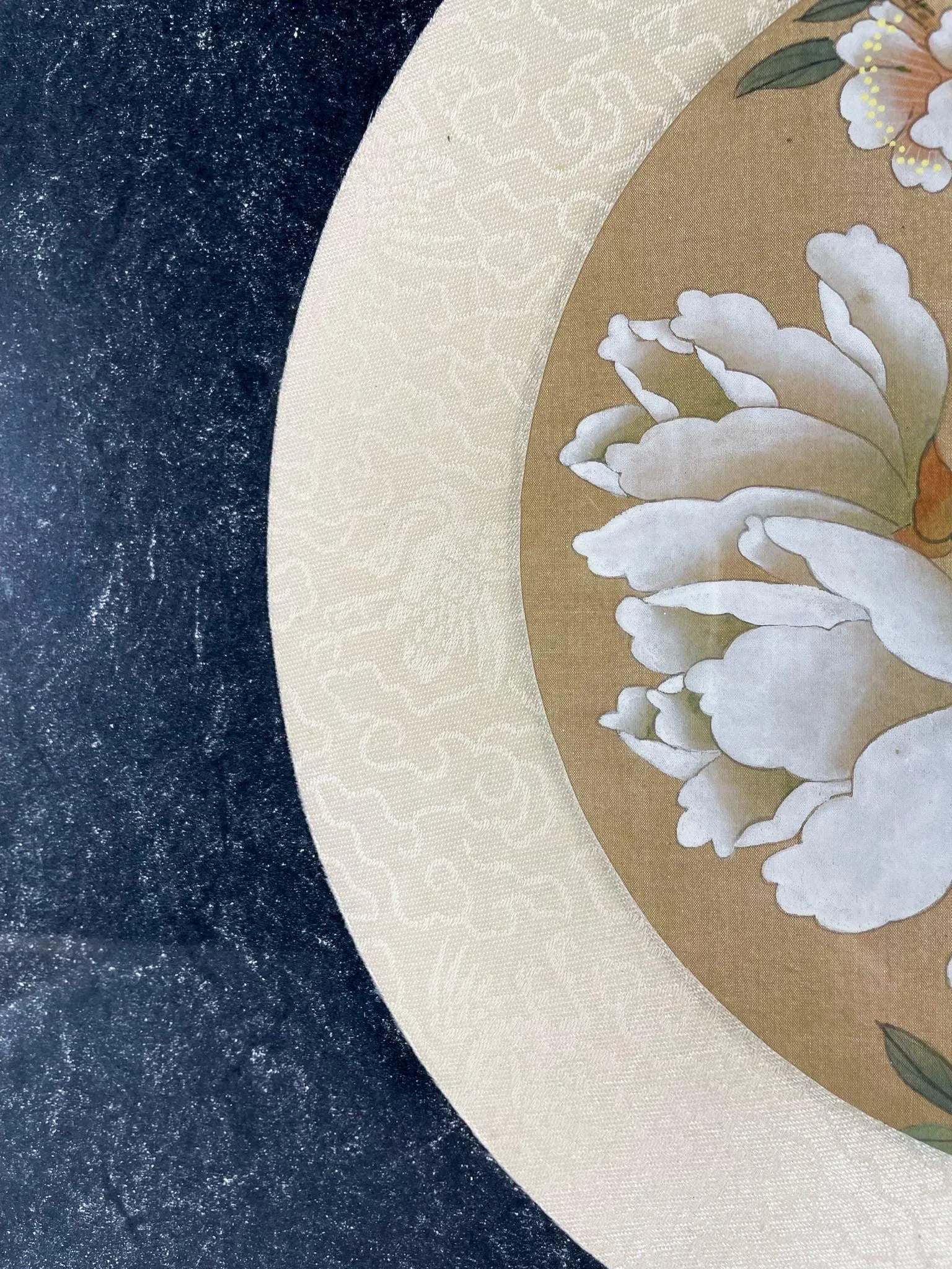 Vintage Round Asian Hand Painted Silk Botanical Watercolors - 6