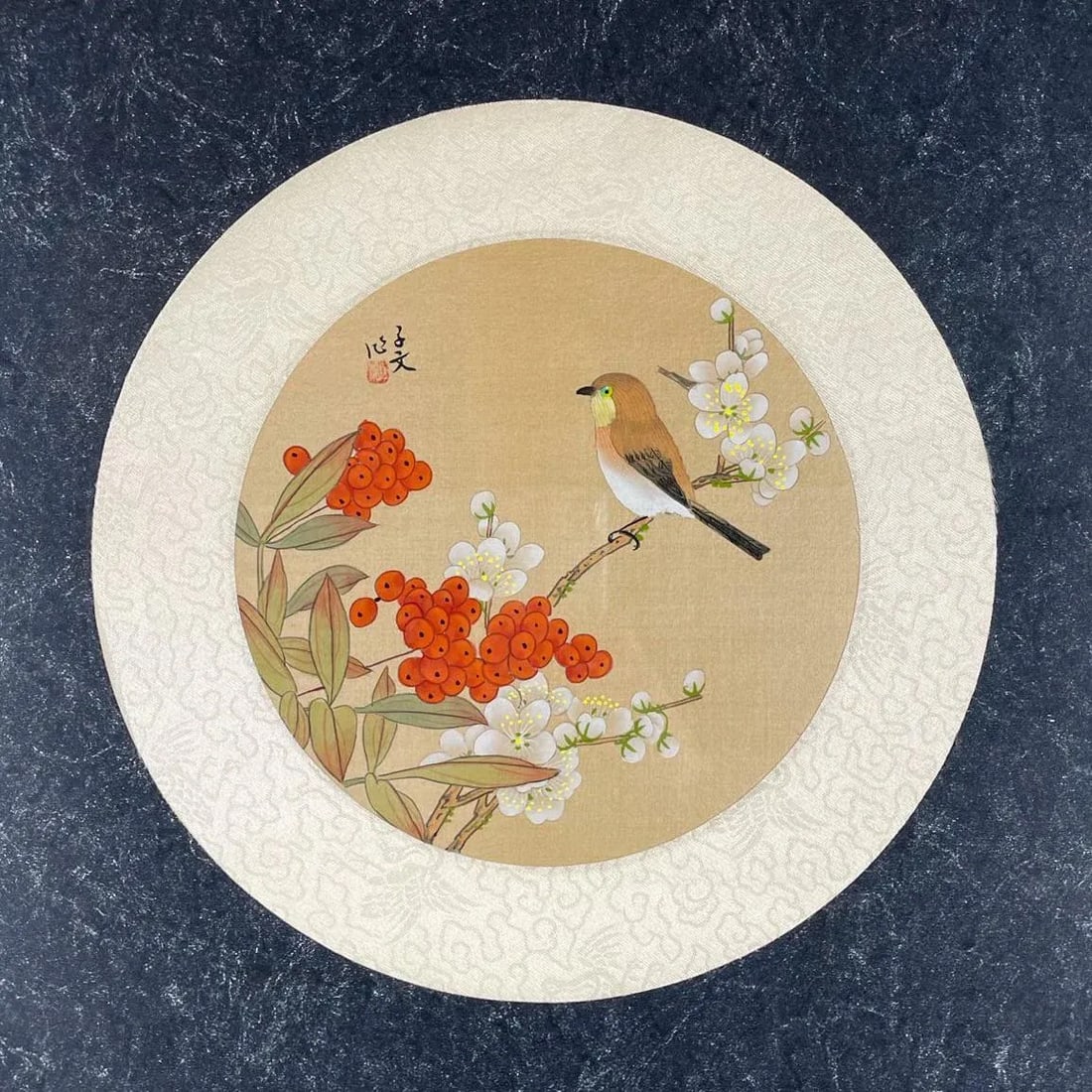 Vintage Round Asian Hand Painted Silk Botanical Watercolors - 7