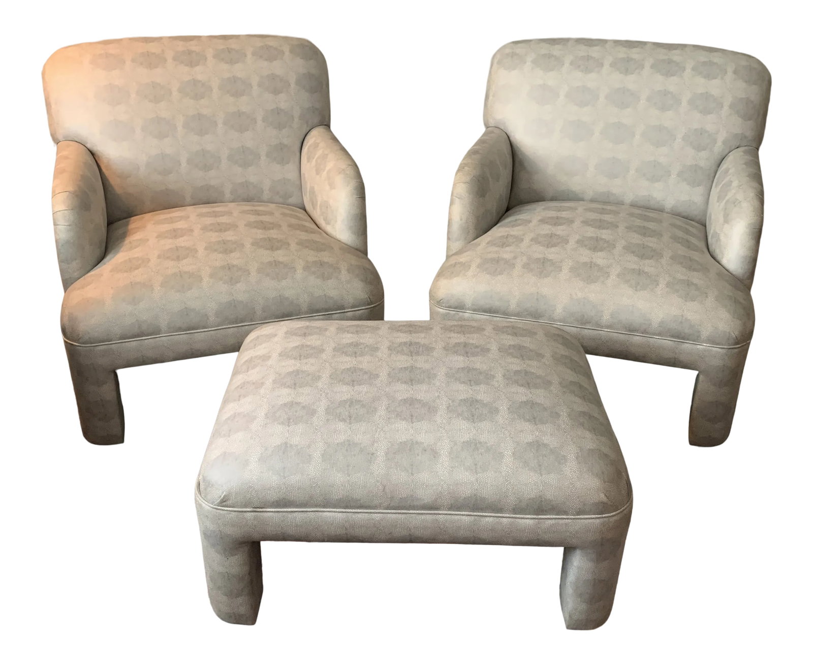 1980s Vintage Upholstered Club Chairs With Matching Ottoman - 3 Pieces (1 of 9)