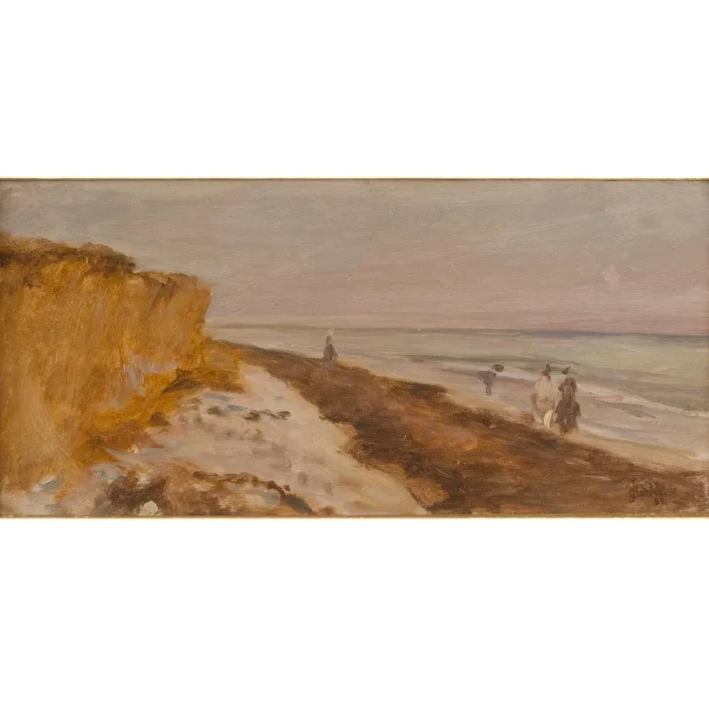 Late 19th Century "Beach at Sunset" Landscape Oil Painting by James Charles, Framed - 3