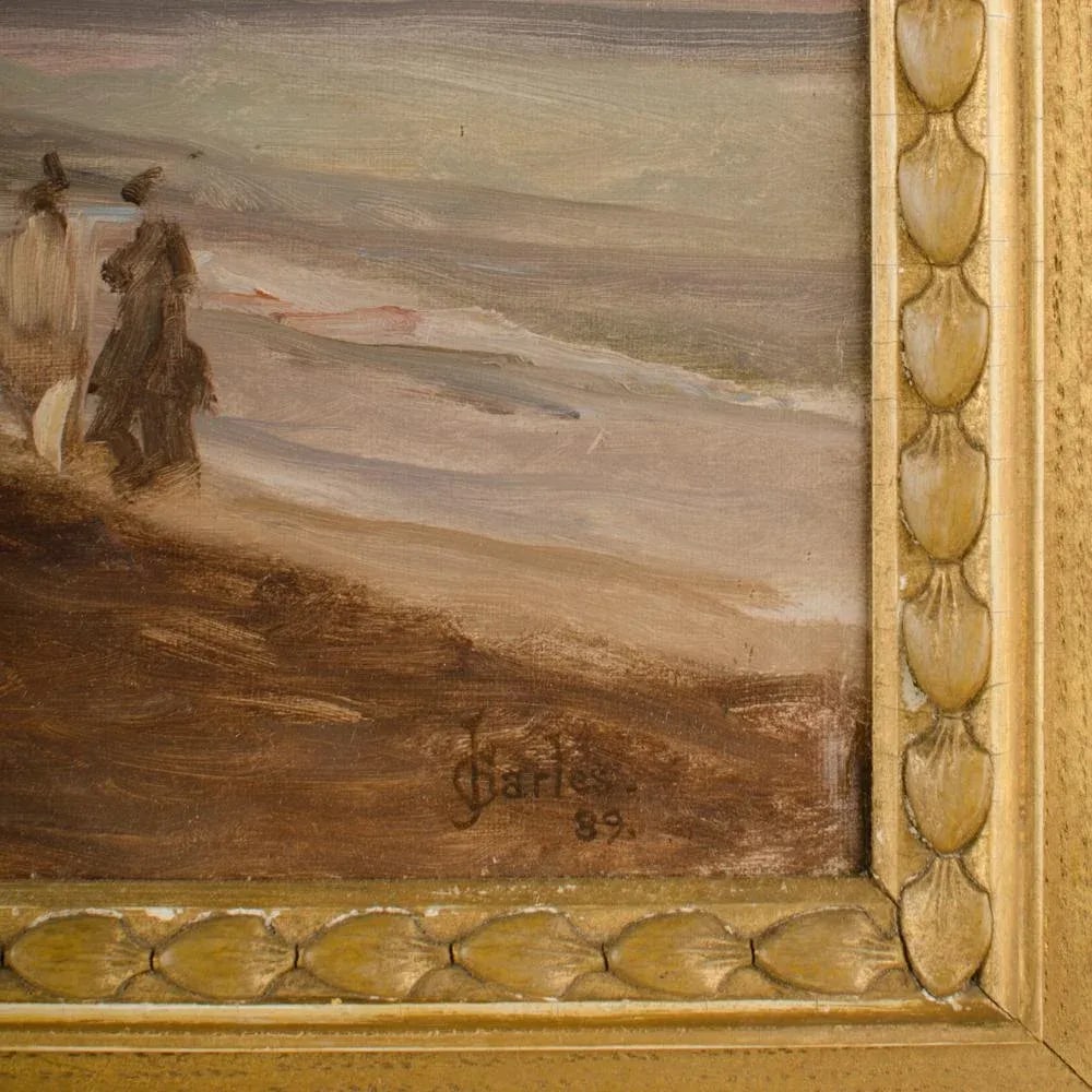 Late 19th Century "Beach at Sunset" Landscape Oil Painting by James Charles, Framed - 5