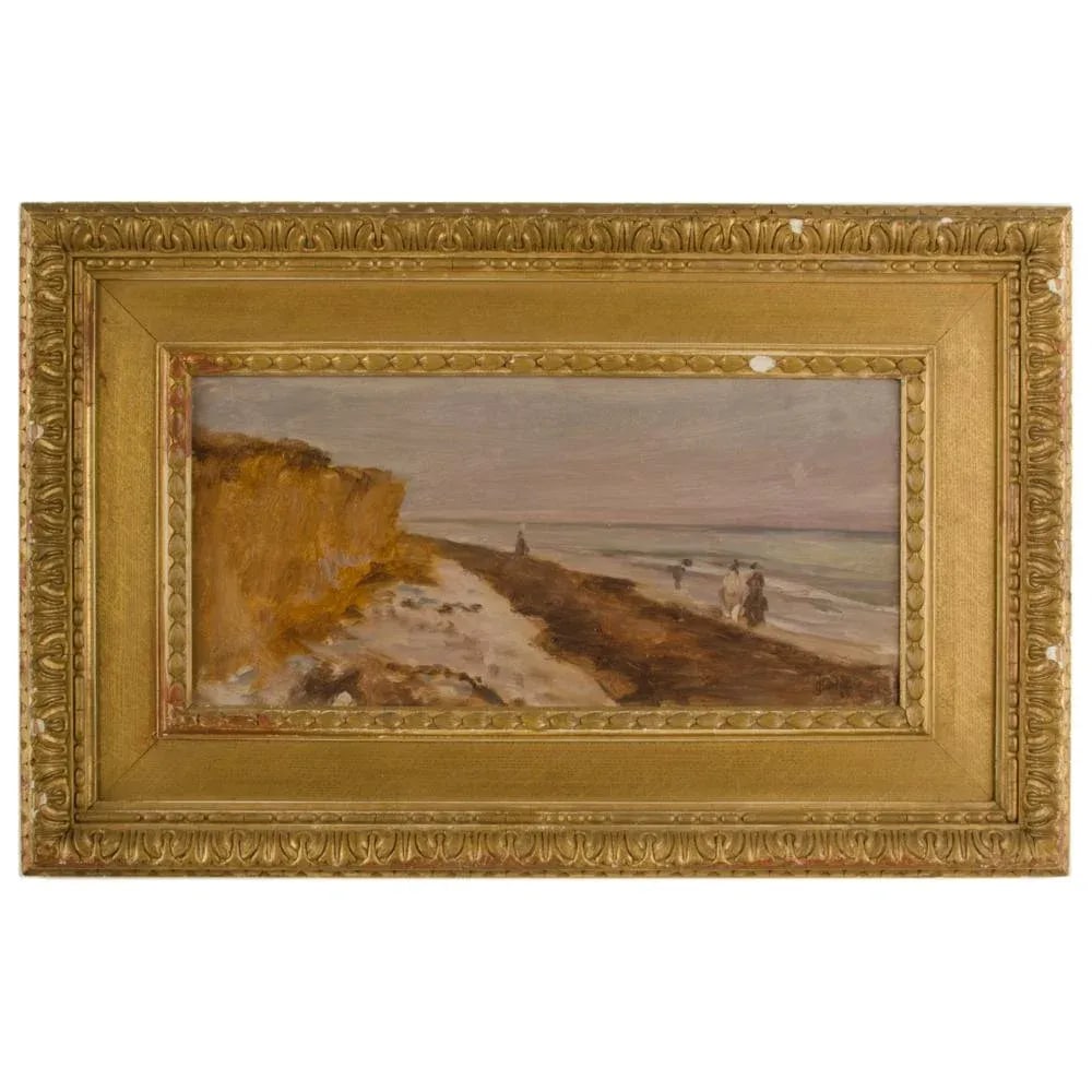 Late 19th Century "Beach at Sunset" Landscape Oil Painting by James Charles, Framed - 9