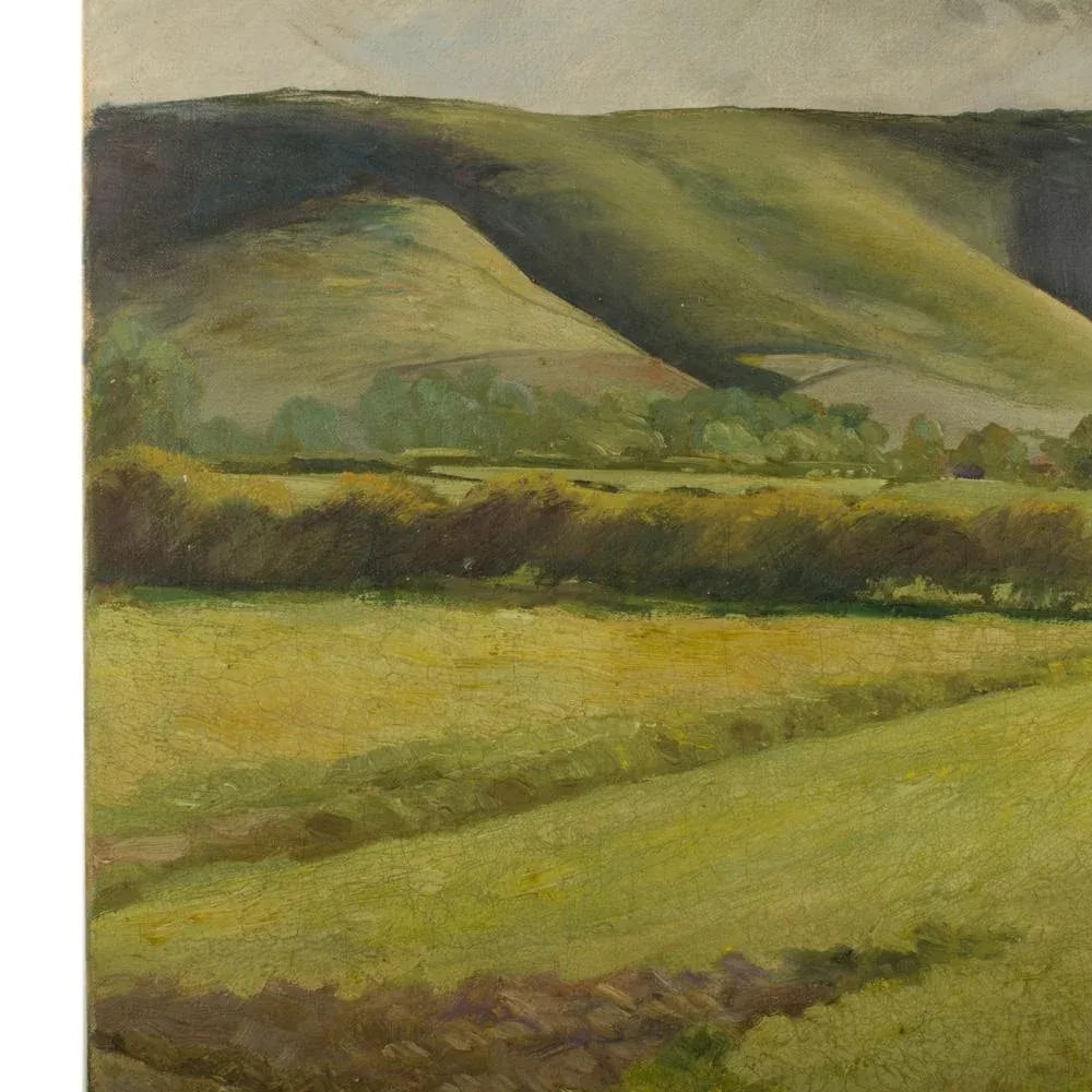 Early 20th Century "Green Fields" Expressionist Landscape Oil Painting by Arthur Crossingham Sprules - 10