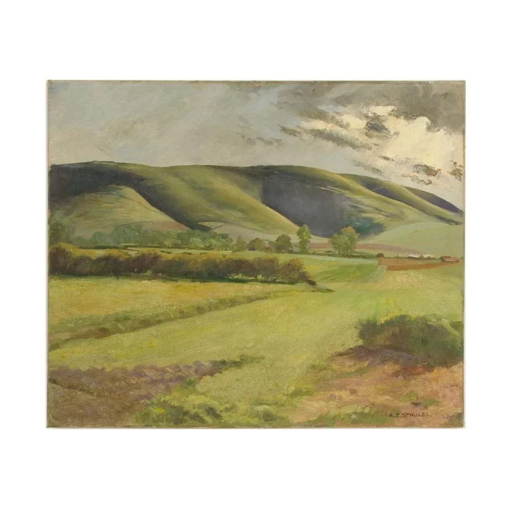 Early 20th Century "Green Fields" Expressionist Landscape Oil Painting by Arthur Crossingham Sprules - 11