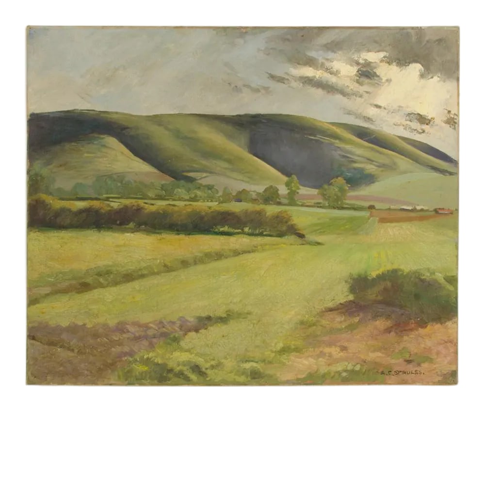 Early 20th Century "Green Fields" Expressionist Landscape Oil Painting by Arthur Crossingham Sprules (1 of 11)