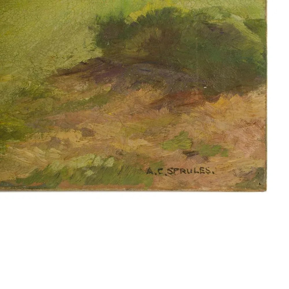 Early 20th Century "Green Fields" Expressionist Landscape Oil Painting by Arthur Crossingham Sprules - 3
