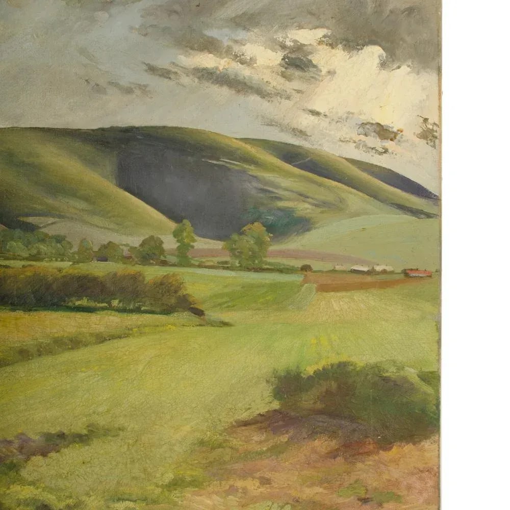 Early 20th Century "Green Fields" Expressionist Landscape Oil Painting by Arthur Crossingham Sprules - 4