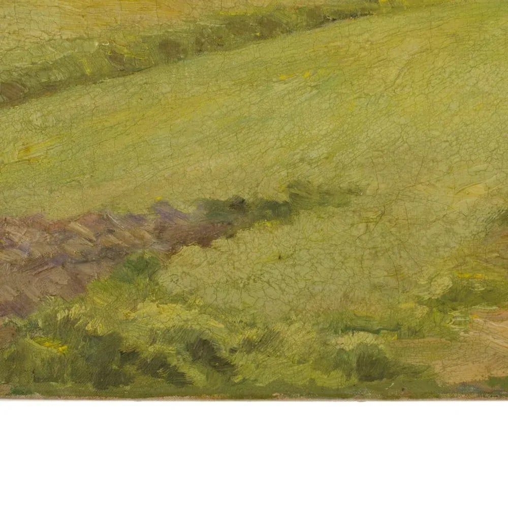 Early 20th Century "Green Fields" Expressionist Landscape Oil Painting by Arthur Crossingham Sprules - 5