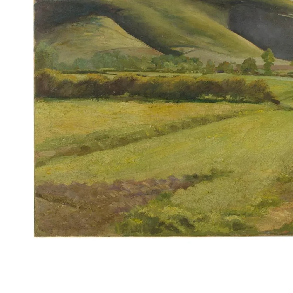 Early 20th Century "Green Fields" Expressionist Landscape Oil Painting by Arthur Crossingham Sprules - 6