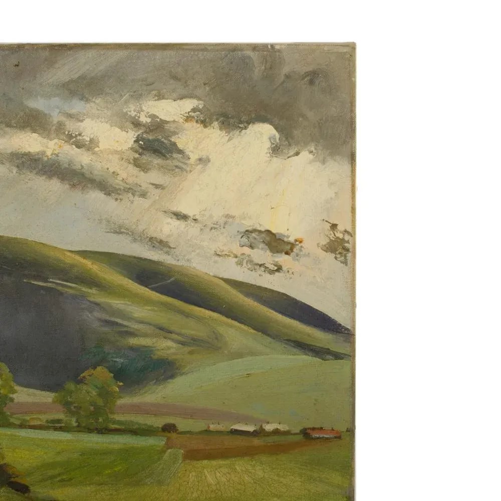 Early 20th Century "Green Fields" Expressionist Landscape Oil Painting by Arthur Crossingham Sprules - 7
