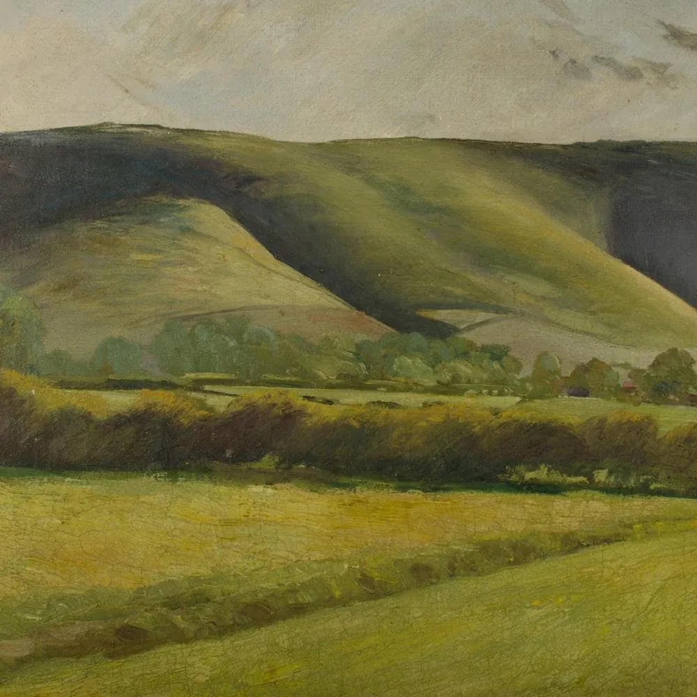 Early 20th Century "Green Fields" Expressionist Landscape Oil Painting by Arthur Crossingham Sprules - 8