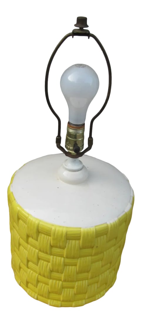 1960s Haeger Table Lamp With Faux Yellow Woven Ceramic Base (1 of 9)