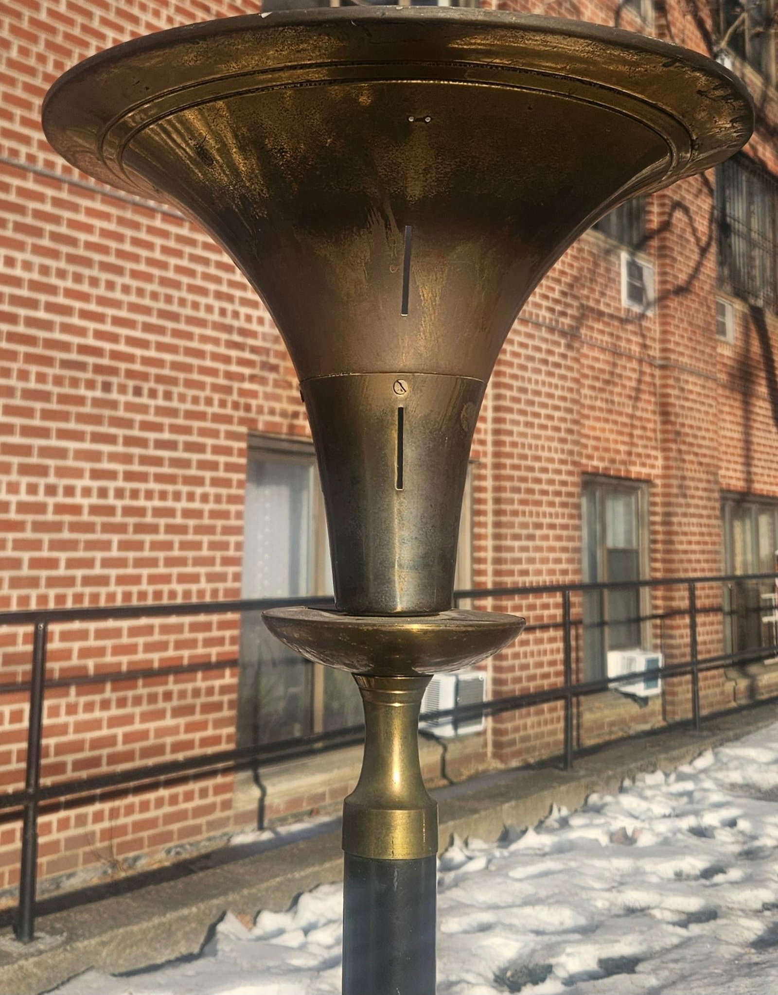 1930s Art Deco Torchiere Brass Trumpet Shade Floor Lamp - 2
