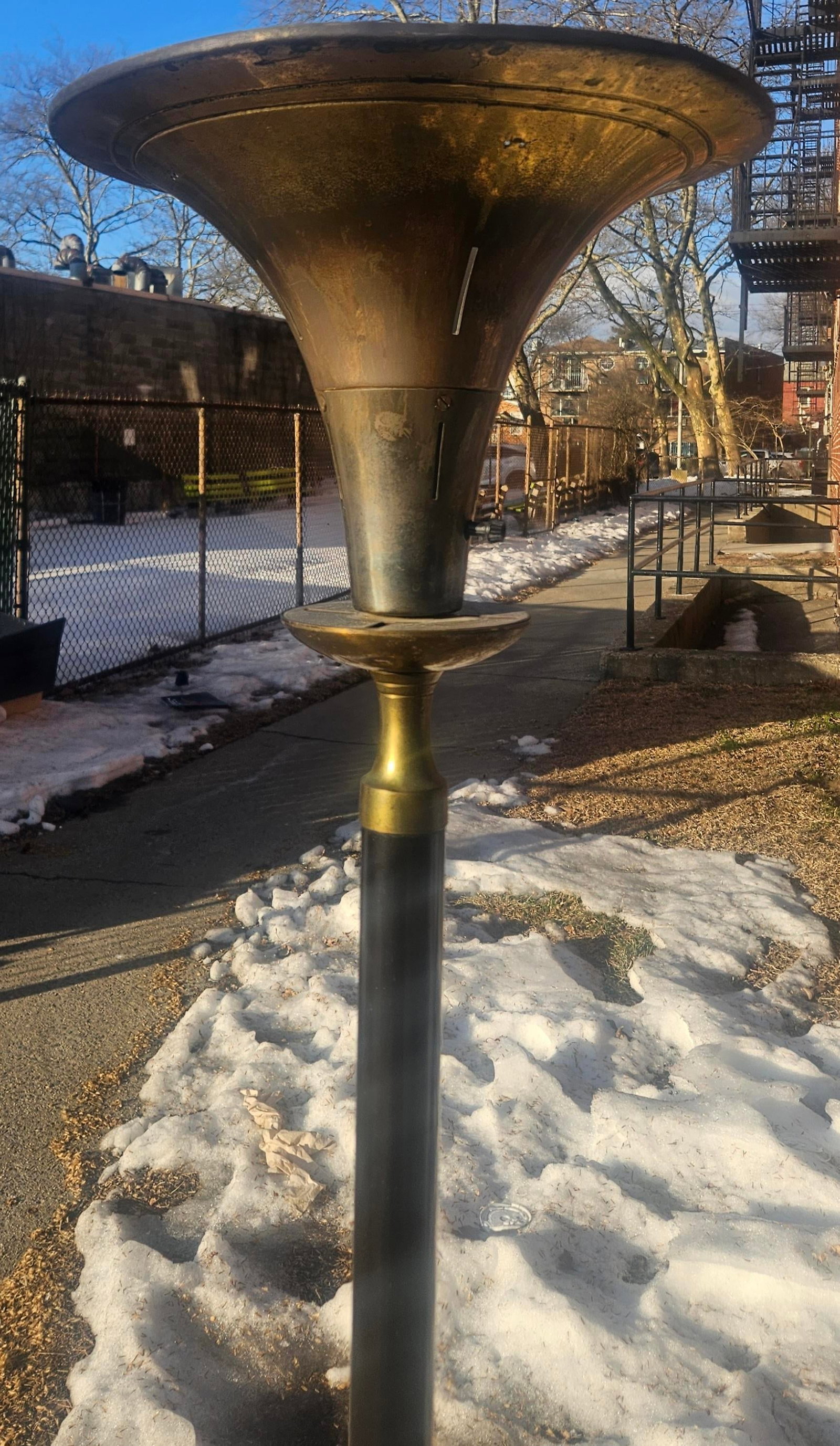 1930s Art Deco Torchiere Brass Trumpet Shade Floor Lamp - 3
