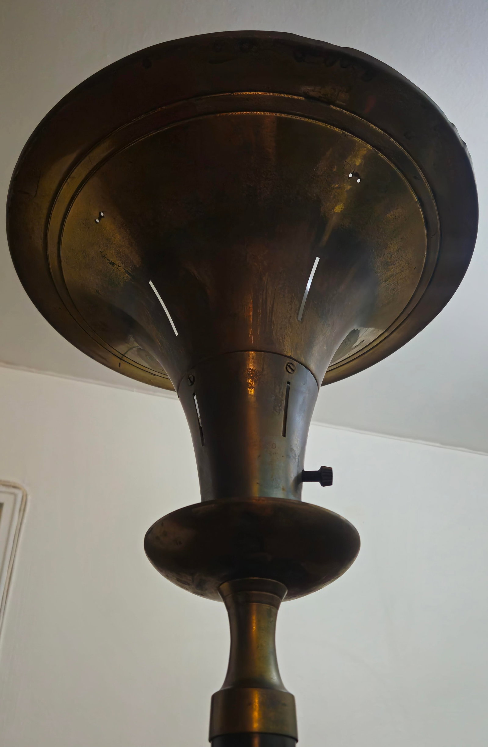 1930s Art Deco Torchiere Brass Trumpet Shade Floor Lamp - 8