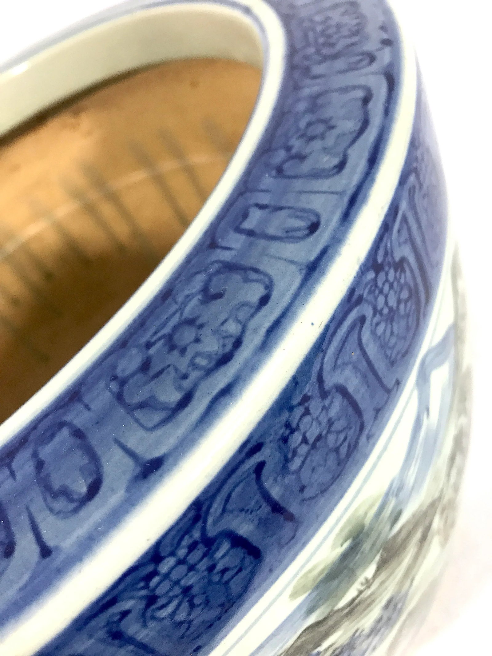 Vintage Chinese Blue & White Porcelain Planter, Wrap Around Shan Shui Mountain & Water Landscapes - 10