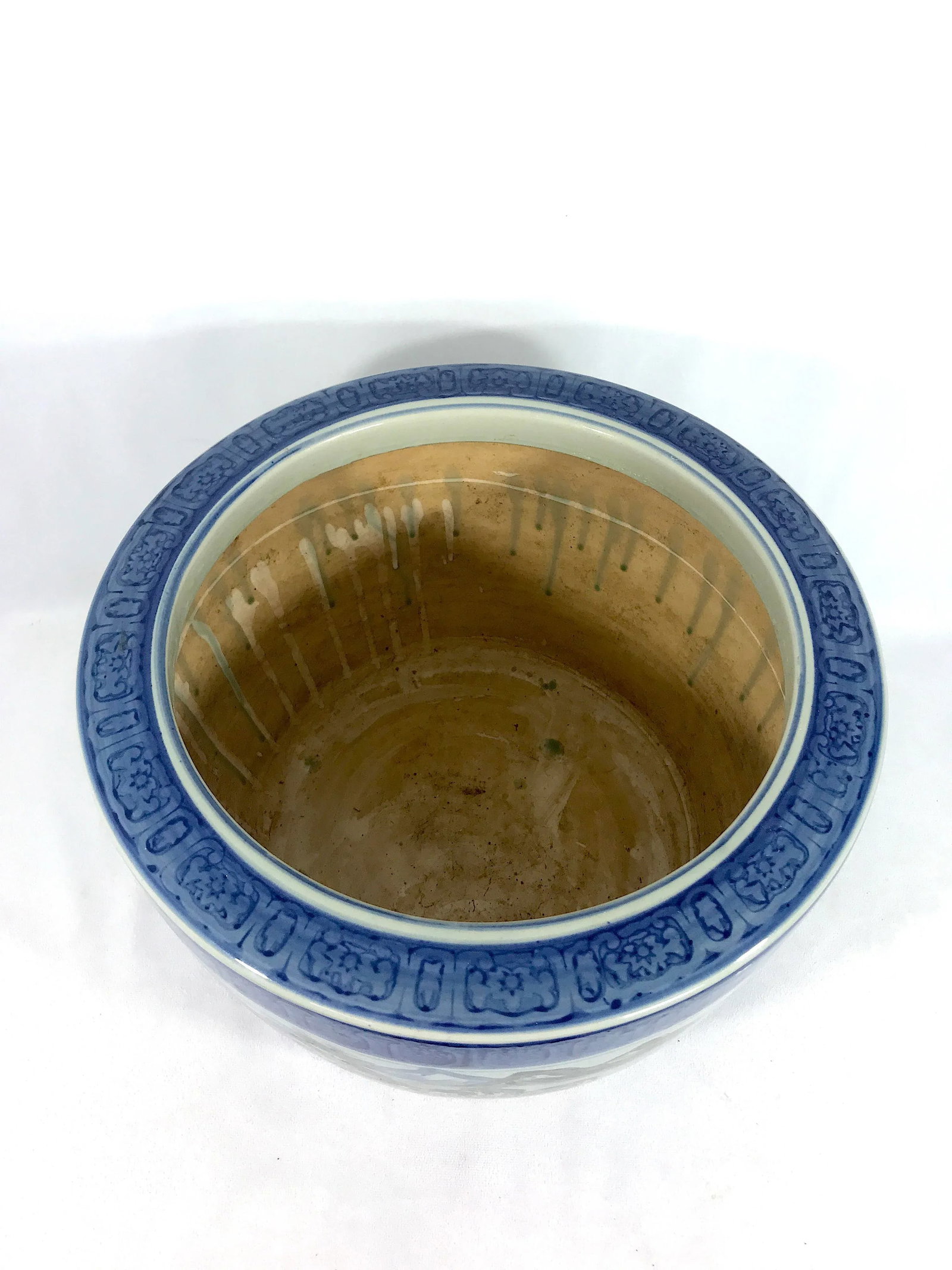 Vintage Chinese Blue & White Porcelain Planter, Wrap Around Shan Shui Mountain & Water Landscapes - 9