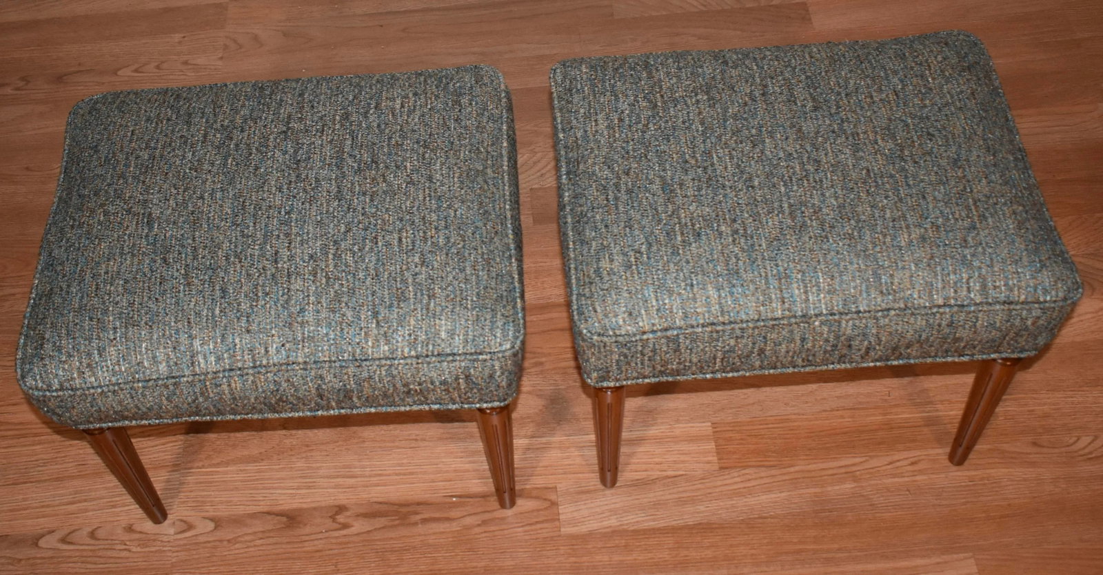 1920 Antique French Louis XVI Walnut Pair Footstools / Ottoman New Upholstery - 2
