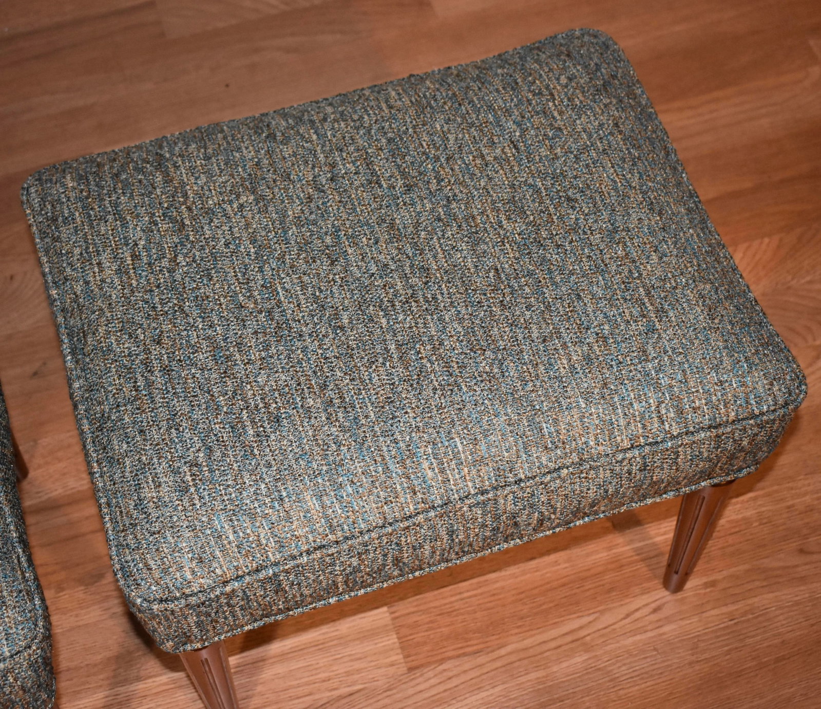 1920 Antique French Louis XVI Walnut Pair Footstools / Ottoman New Upholstery - 3