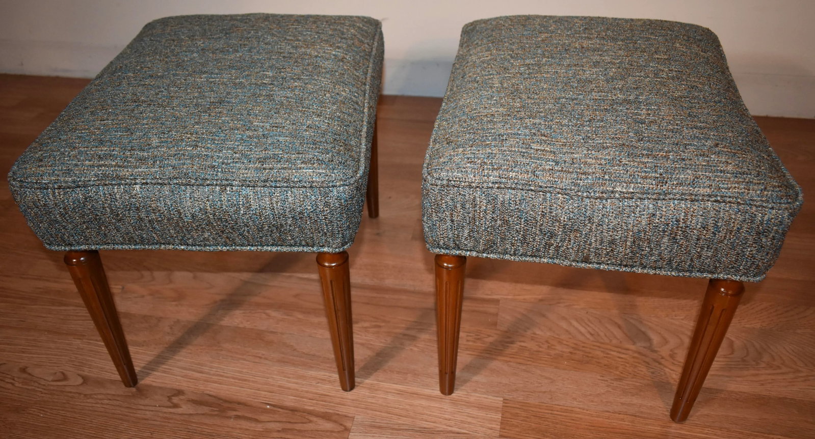 1920 Antique French Louis XVI Walnut Pair Footstools / Ottoman New Upholstery - 6