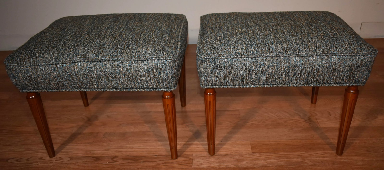 1920 Antique French Louis XVI Walnut Pair Footstools / Ottoman New Upholstery - 7