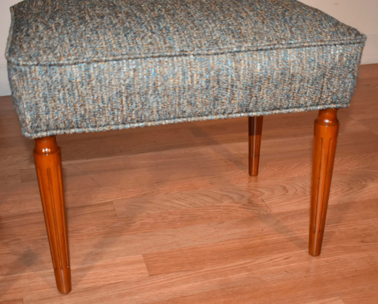 1920 Antique French Louis XVI Walnut Pair Footstools / Ottoman New Upholstery - 9